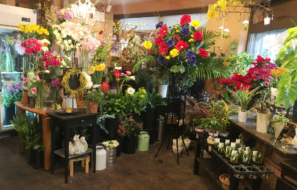 店内では主に生花・雑貨を、店頭には観葉植物や花苗を陳列